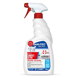 SANITEC Detergente idroalcolico ad alta concentrazione non profumato SANIALC ULTRA, Flacone spray 750 ml SANITEC Detergente idroalcolico ad alta concentrazione non profumato SANIALC ULTRA, Flacone spray 750 ml