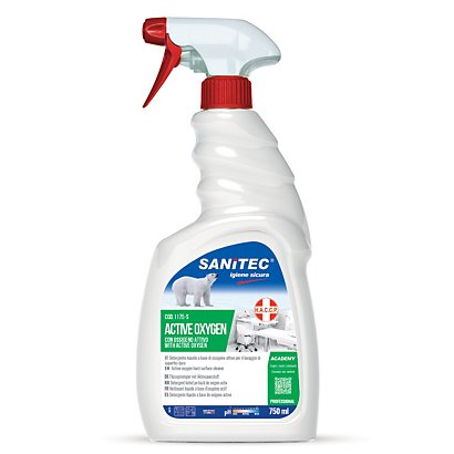 SANITEC Detergente igienizzante con acqua ossigenata ACTIVE OXYGEN, Flacone spray da 750 ml