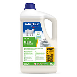 SANITEC Detergente liquido concentrato per il lavaggio manuale di stovigle NEOPOL GREEN POWER, Flacone 5 l