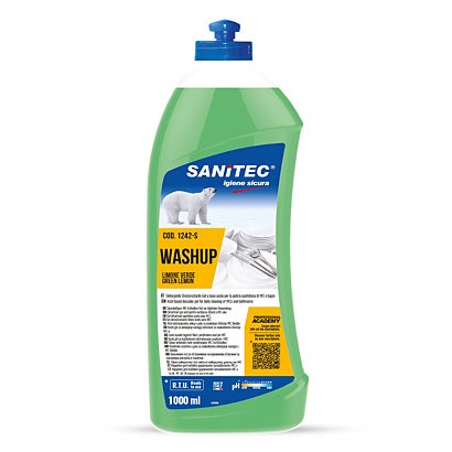 SANITEC Detergente liquido lavapiatti manuale WASHUP, Limone Verde, Flacone 1 l