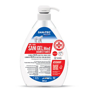 SANITEC Disinfettante mani a base alcol SANI GEL Med, Presidio medico chirurgico, Flacone con dosatore 600 ml