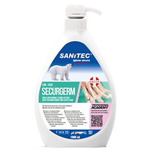 SANITEC Sapone liquido sanificante con 2 antibatterici SECURGERM, Non profumato, Flacone con dosatore 1000 ml
