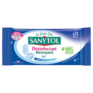 SANYTOL Lingettes WC désinfectantes nettoyantes Sanytol, parfum fraîcheur marine, étui de 72 lingettes SANYTOL Lingettes WC désinfectantes nettoyantes Sanytol, parfum fraîcheur marine, étui de 72 lingettes