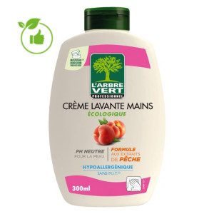 Savons crème mains écologique L'Arbre Vert pêche 300 ml, lot de 6 Savons crème mains écologique L'Arbre Vert pêche 300 ml, lot de 6