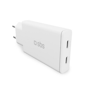 SBS Caricatore caricabatterie GaN ultra sottile da 67 Watt con due porte USB-C Power Delivery, Presa Europea, Bianco SBS Caricatore caricabatterie GaN ultra sottile da 67 Watt con due porte USB-C Power Delivery, Presa Europea, Bianco