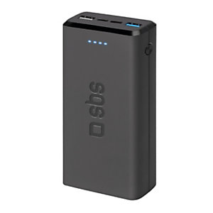 SBS Power Bank, 20.000 mAh, 1 porta USB-C + 1 porta Micro USB + 2 porte USB-A, Nero