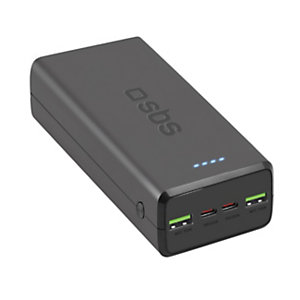 SBS Power Bank, 30.000 mAh, 2 porte USB-C e 2 porte USB-A, Nero