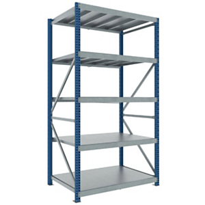 Scaffalatura metallica per carichi a media portata, 5 ripiani, Portata 340 kg, 130 x 60 x 195 cm, Zincato/Blu Scaffalatura metallica per carichi a media portata, 5 ripiani, Portata 340 kg, 130 x 60 x 195 cm, Zincato/Blu