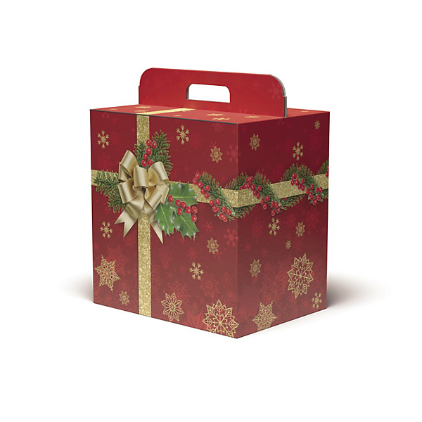Scatola natalizia rossa con fiocco dorato 280 x 205 x 340 mm