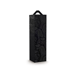 Scatola per 1 bottiglia, Senza finestra, 9 x 9 x 33 cm, Cartone laccato, Nero con fantasia foglie (confezione 50 pezzi)