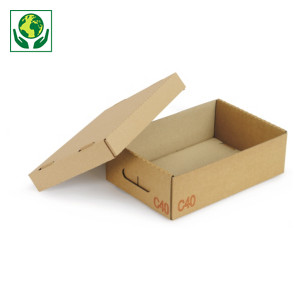 Scatole cartone un'onda pallettizzabili per settore automobilistico con coperchio e maniglie Scatole cartone un'onda pallettizzabili per settore automobilistico con coperchio e maniglie