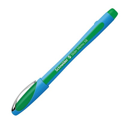 SCHNEIDER Bolígrafo de punta de bola Slider Memo, punta extra ancha, cuerpo celeste engomado, tinta verde - 1