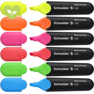 SCHNEIDER Evidenziatore Job, Punta a scalpello, 1 - 5 mm, Colori Assortiti (confezione 6 pezzi) SCHNEIDER Evidenziatore Job, Punta a scalpello, 1 - 5 mm, Colori Assortiti (confezione 6 pezzi)