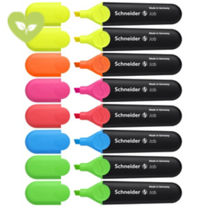 SCHNEIDER Evidenziatore Job, Punta a scalpello, 1 - 5 mm, Colori Assortiti (confezione 8 pezzi) SCHNEIDER Evidenziatore Job, Punta a scalpello, 1 - 5 mm, Colori Assortiti (confezione 8 pezzi)