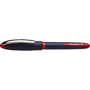 SCHNEIDER One Business Bolígrafo de punta de bola, tinta líquida, punta fina de 0,6 mm, cuerpo azul, tinta roja
