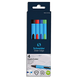 SCHNEIDER Pochette de 4 Stylos bille SLIDER EDGE à capuchon, pointe large, encres assorties SCHNEIDER Pochette de 4 Stylos bille SLIDER EDGE à capuchon, pointe large, encres assorties