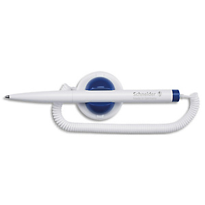 SCHNEIDER Stylo-bille Klick-Fix-Pen, pointe M, encre bleue, corps blanc, avec socle et chaînette SCHNEIDER Stylo-bille Klick-Fix-Pen, pointe M, encre bleue, corps blanc, avec socle et chaînette
