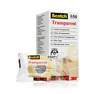 Scotch® 550 Cinta adhesiva de oficina, transparente, polipropileno, bajo nivel de ruido, de 19 mm x 33 m