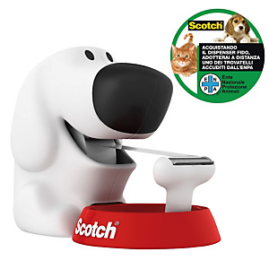 Scotch® C31 Dispensador de cinta adhesiva para escritorio en forma de perro, blanco + cinta invisible de oficina Magic™, transparente, 19 mm x 7,5 m