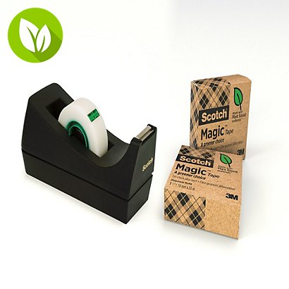 Scotch® C38 Dispensador de cinta adhesiva de escritorio negro con paquete de 3 cintas adhesivas ecológicas invisible Magic™ 19 mm x 33 m - 1