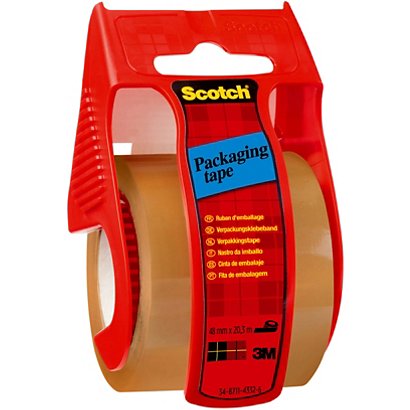 Scotch® Cinta de embalaje con dispensador desechable, cuchilla metálica, 50 mm x 20 m, polipropileno, marrón - 1