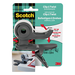 Scotch Clip & Twist, dévidoir de ruban adhésif C19, Gris anthracite, livré avec 1 rouleau adhésif 19 mm x 8,89 m Scotch Clip & Twist, dévidoir de ruban adhésif C19, Gris anthracite, livré avec 1 rouleau adhésif 19 mm x 8,89 m