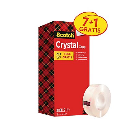 Scotch® Crystal Cinta 600 Pack Ahorro 7 + 1 GRATIS, cinta adhesiva, transparente con acabado brillante, 19 mm x 33 m - 1