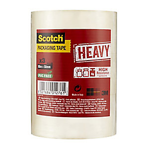 Scotch Heavy Ruban adhésif d'emballage polypropylène 57 microns 50mm x 66m Transparent - Tour de 3 Scotch Heavy Ruban adhésif d'emballage polypropylène 57 microns 50mm x 66m Transparent - Tour de 3