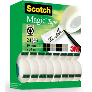 Scotch® Magic™ Nastro adesivo, 19 mm x 33 m, Trasparente (confezione 24 pezzi) Scotch® Magic™ Nastro adesivo, 19 mm x 33 m, Trasparente (confezione 24 pezzi)