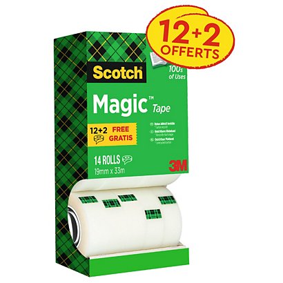 Scotch Magic Tape Ruban adhésif invisible largeur 19 mm x longueur 33 m (Lot de 12 + 2 OFFERTS) - 1