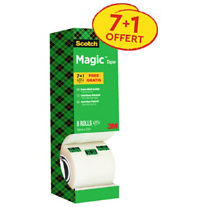 Scotch Magic Tape Ruban adhésif invisible largeur 19 mm x longueur 33 m (Lot de 7 + 1 OFFERT)