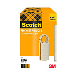 SCOTCH® Nastro adesivo 508, Polipropilene bi-orientato, Trasparente, 19 mm x 66 m (confezione 8 rotoli) SCOTCH® Nastro adesivo 508, Polipropilene bi-orientato, Trasparente, 19 mm x 66 m (confezione 8 rotoli)
