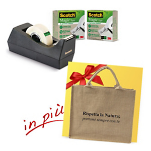 Scotch® Offerta 3 dispenser tendinastro C38 Nero con 3 rotoli di nastro invisibile Magic™ ''A Greener Choice'' 19 mm x 33 m + 1 borsa shopper compresa nel prezzo Scotch® Offerta 3 dispenser tendinastro C38 Nero con 3 rotoli di nastro invisibile Magic™ ''A Greener Choice'' 19 mm x 33 m + 1 borsa shopper compresa nel prezzo