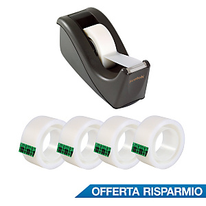 Scotch® OFFERTA SPECIALE: 1 dispenser tendinastro colore nero/grigio antracite + 4 rotoli di Scotch "Magic 810" compresi nel prezzo Scotch® OFFERTA SPECIALE: 1 dispenser tendinastro colore nero/grigio antracite + 4 rotoli di Scotch "Magic 810" compresi nel prezzo