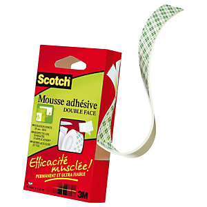 SCOTCH Ruban mousse double-face permanent Blanc 19 mm x 1,5 m SCOTCH Ruban mousse double-face permanent Blanc 19 mm x 1,5 m