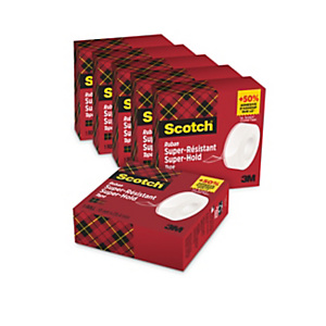 Scotch Super Hold Ruban adhésif super résistant transparent l.19 mm x L.25,4 m - Lot de 5 + 1 offert