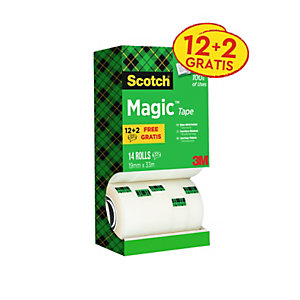 SCOTCH® Value pack Nastro adesivo Magic™ 810 invisibile e scrivibile, 19 mm x 33 m, Trasparente (confezione 12 rotoli + 2 in omaggio)