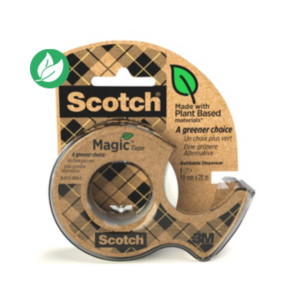 Scotch Dévidoir de ruban à main Magic Green rechargeable, transparent en plastique recyclé 100% avec rouleau Magic recyclé