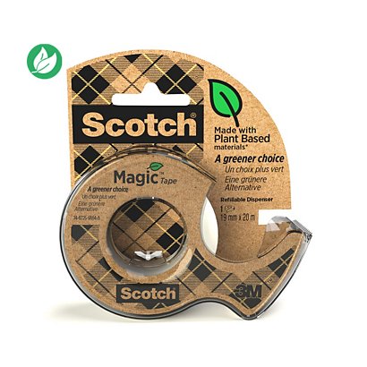 Scotch Dévidoir de ruban à main Magic Green rechargeable, transparent en plastique recyclé 100% avec rouleau Magic recyclé - 1