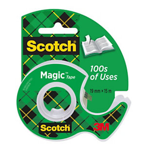 Scotch Dévidoir de ruban à main Magic rechargeable, en plastique avec rouleau adhésif Magic 810 Invi