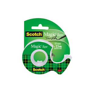 Scotch Dévidoir de ruban à main Magic rechargeable, en plastique avec rouleau adhésif Magic 810 Invisible 19 mm x 7,5 m