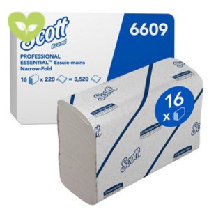 SCOTT® Asciugamani di carta piegati Essential™ 6609, 2 veli, 220 fogli, Piega a M, Bianco (16 pacchi da 220 asciugamani) SCOTT® Asciugamani di carta piegati Essential™ 6609, 2 veli, 220 fogli, Piega a M, Bianco (16 pacchi da 220 asciugamani)