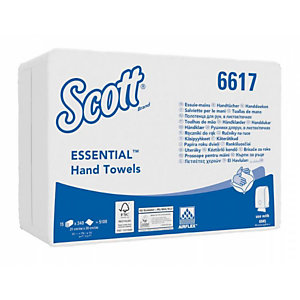 Scott® Essential Toallitas de papel plegadas pequeñas, 1 capa, 340 hojas, interplegado, 200 mm, blanco