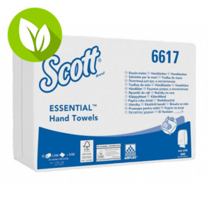 Scott® Essential Toallitas de papel plegadas pequeñas, 1 capa, 340 hojas, interplegado, 200 mm, blanco