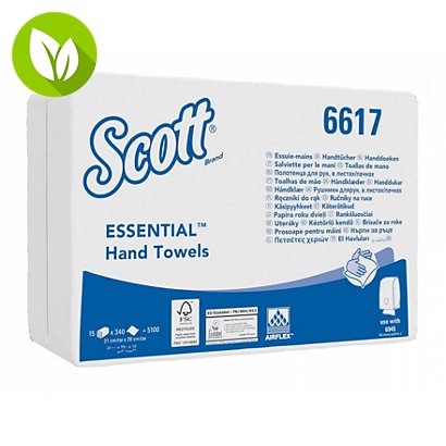 Scott® Essential Toallitas de papel plegadas pequeñas, 1 capa, 340 hojas, interplegado, 200 mm, blanco - 1
