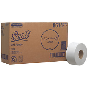 Scott® Hostess 200/76 Rollo de papel higiénico jumbo, 2 capas, 500 hojas, Relieve, 90 mm, Blanco