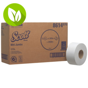 SCOTT®Rollo de papel higiénico Mini Jumbo de 2 capas y 200 m, paquete de 12 rollos