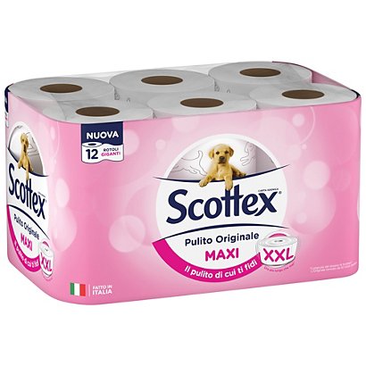 SCOTTEX Rotolo di carta igienica Pulito Originale Maxi, 2 veli, 500  strappi, Bianco (confezione 12 rotoli)