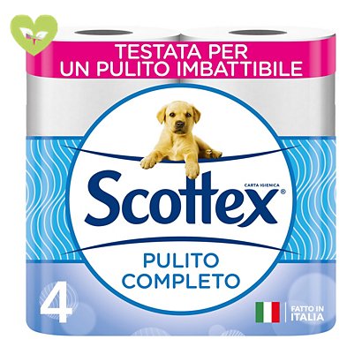 SCOTTEX Rotolo di carta igienica standard Pulito Completo, 2 veli, 320 fogli, Bianco (confezione 4 pezzi)