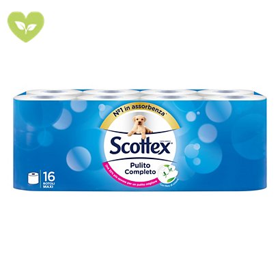 SCOTTEX Rotolo di carta igienica standard Pulito Completo, 2 veli, 320 fogli, Bianco
